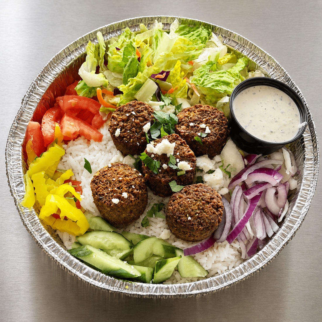 Falafel bowl over rice