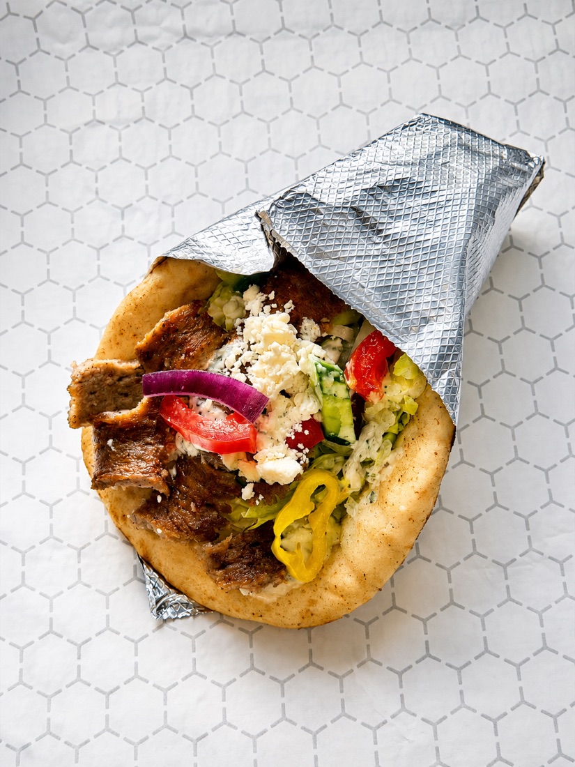 Classic gyro wrap with tzatziki and fresh veggies